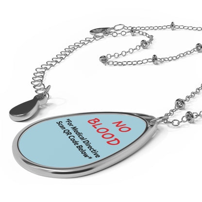 Custom Medical Alert Necklace - "No Blood" Directive - Sky Mist