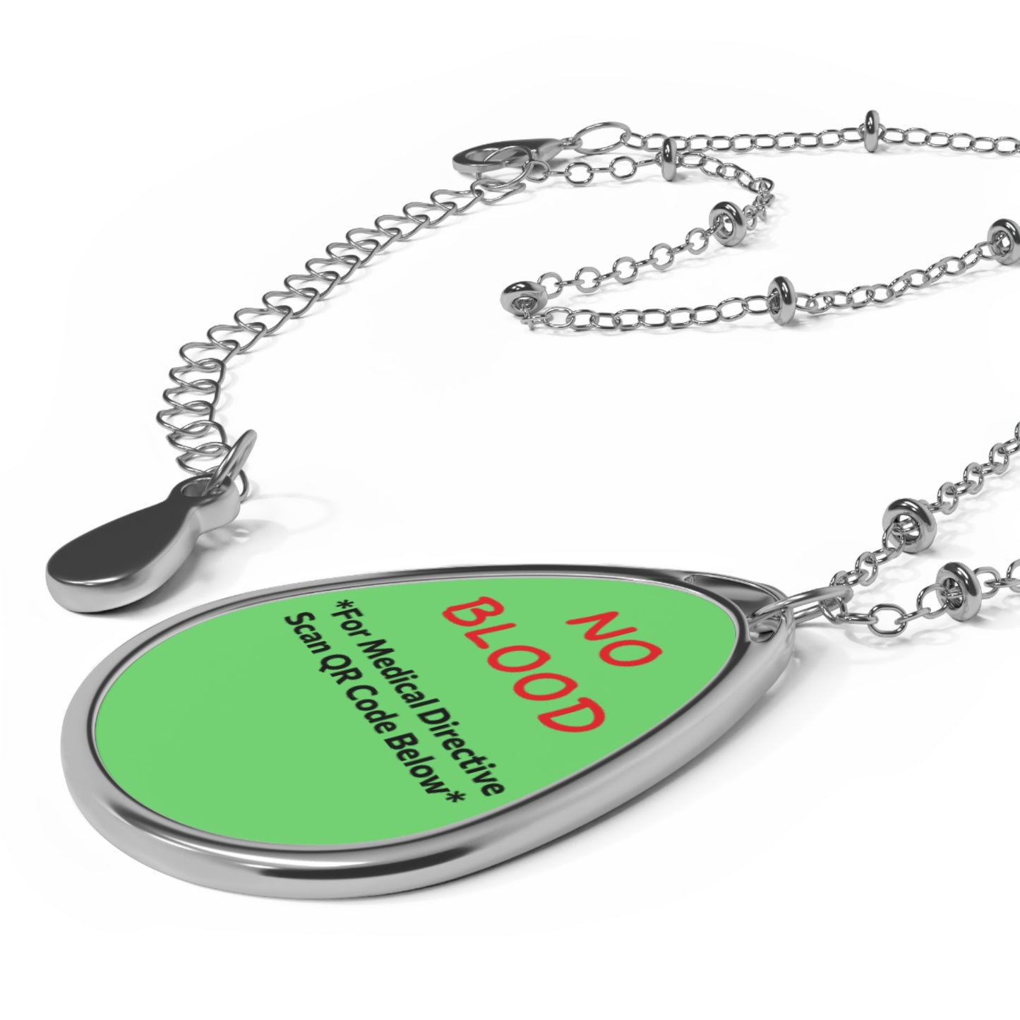 Custom Medical Alert Necklace - "No Blood" Directive - Mint Whisper