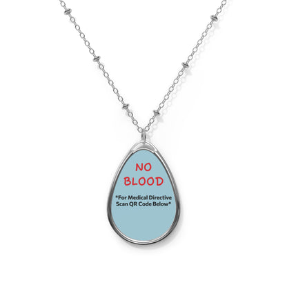 Custom Medical Alert Necklace - "No Blood" Directive - Sky Mist