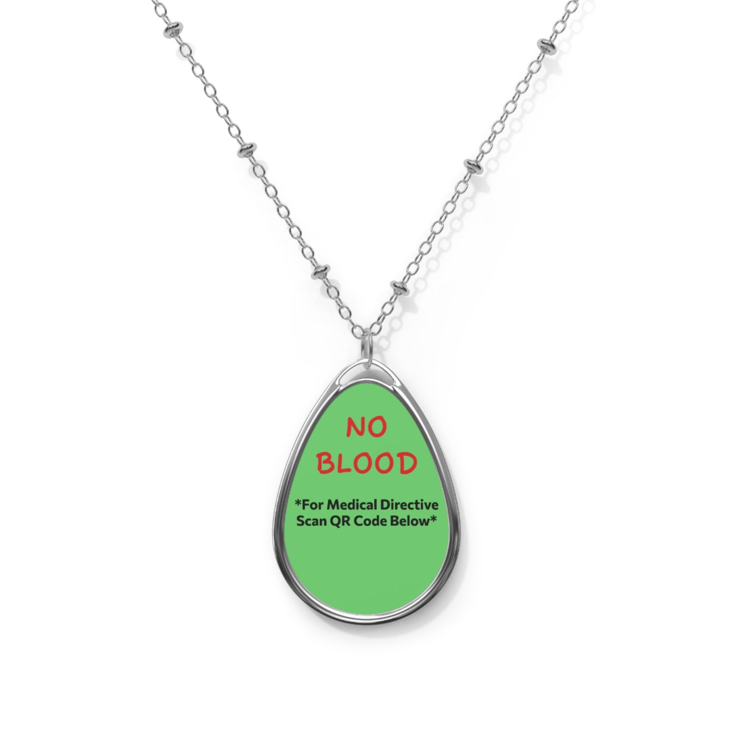 Custom Medical Alert Necklace - "No Blood" Directive - Mint Whisper