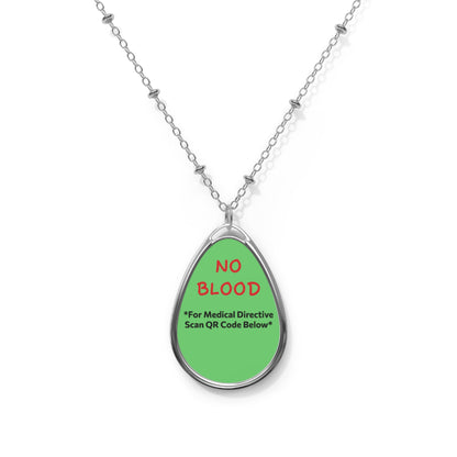 Custom Medical Alert Necklace - "No Blood" Directive - Mint Whisper